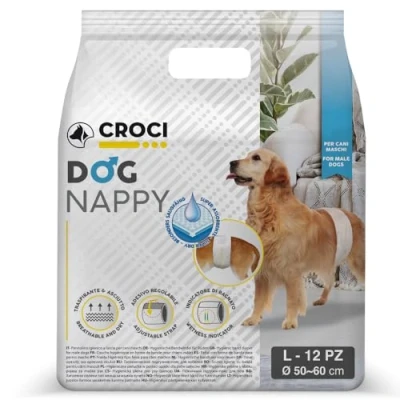Image of Croci Dog Nappy Male Diapers Underpants for Pee Hygiene Wrap Diaper Dogs, Anti odour, Disposable, 12 Pieces, Size L, 50 60 cm