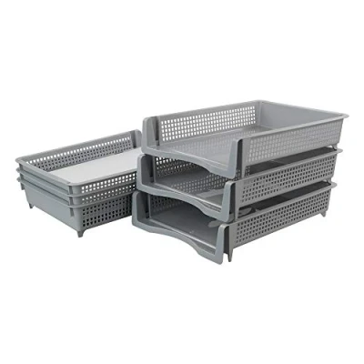 Image of Yarebest 6 Pack Grey Office Organiser A4 Paper Tray Stackable Plastic Letter File