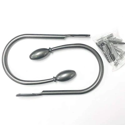 Image of Accent Pair of Metal Oval End U Shaped Holdback Stem Pewter