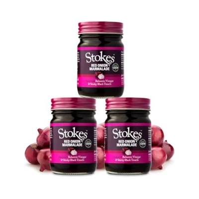 Image of Stokes Red Onion Marmalade 3PK, Perfect Relish For A Cheese Selection, Award Winning Gluten Free Made With Sticky Black Treacle &amp; Balsamic Vinegar, Sweet Savoury, 265g Glass Jar