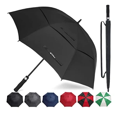 Image of ACEIken Golf Umbrella Windproof Large 62 Inch, Double Canopy Vented, Automatic Open, Extra Oversized, Waterproof Sun Protection Ultra Rain &amp; Wind Resistant Umbrellas, Black