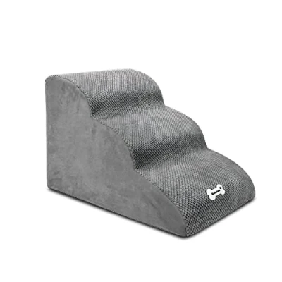 Image of Galatée Dog Stairs, Pet Stairs For Dogs And Cats, 3 Steps Bed Sofa, Washable &amp; Zippered Cover Ramp, Non Slip Steps(Grey)