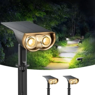 Image of Linkind Solar Lights Outdoor,Motion Sensor Security Lights, IP65 Waterproof, 3000K Warm White Powered Spot for Garden Fence Yard Garage Pathway, 2 Pack