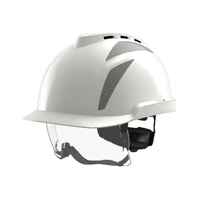 Image of MSA V Gard 930 Vented Safety Helmet with Fas Trac III Straps and Integrated Eye Protection, White