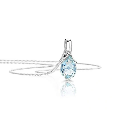 Image of OROVI Gold necklace for women Blue Aquamarine Pendant with 45cm Chain Solid 9k/375 White March birthstone Hypoallergenic