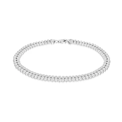 Image of Tuscany Silver Women&#039;s Sterling 2 mm Round Cubic Zirconia Double Row Tennis Bracelet of Length 19 cm/7.5 Inch