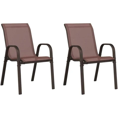 Image of vidaXL Stackable Garden Chairs 2 pcs Brown Textilene Fabric