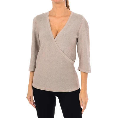 Image of Zapa Womenss long sleeved cross neck sweater APUL01 A651 Brown viscose Size EU 36