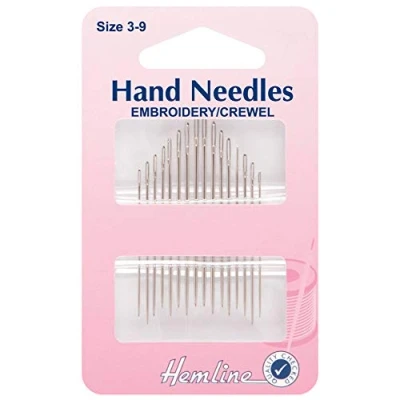 Image of Hemline Hand Sewing Needles Embroidery/Crewel size 3 9. Pack of 16
