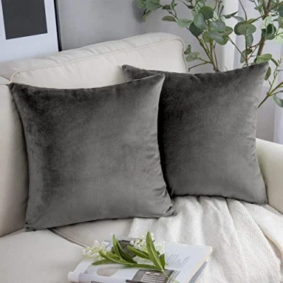Image of YORKSHIRE BEDDING Cushion Covers 45 x (Pack of 2) Luxury Velvet Square Throw Pillow Cases Decorative Soft Grey Cover for Sofa Couch Bedroom with Invisible Zipper, 18x18 Inches
