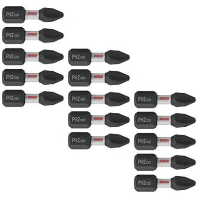 Image of BOSCH ITDPH2115 15 Pack 1 in. Driven Phillips #2 Impact Tough Screwdriving Insert Bits