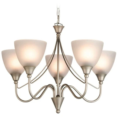 Image of Santana 5 Light Multi Arm Ceiling Pendant Satin Steel, Opal Glass, E14