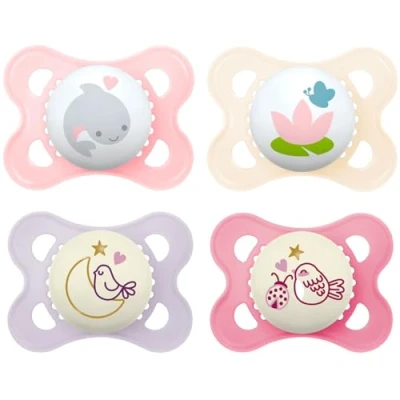 Image of MAM Day &amp; Night (2+2) SkinSoft Silicone Soothers 0 6 months, 4 pieces, 2 travel boxes
