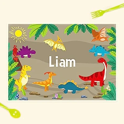Image of Dotty about Paper Personalised Kids Placemat Dinosaur World