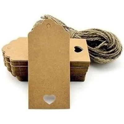 Image of 100pcs Kraft Paper Tag Blank for Wedding Favour Cards,Gift Tag,DIY Tag,Luggage Tag,Price Label,Store Hang (100) with Heart (Brown)
