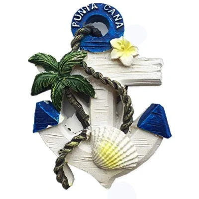 Image of 3D Anchor Shape Dominican Punta Cana Souvenir Fridge Magnet, Home &amp; Kitchen Decoration Magnetic Sticker Refrigerator Magnet Collection