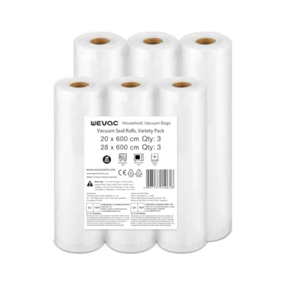 Image of Wevac Lite 6 Pack (3)20x600cm and (3)28x600cm Food Rolls Vacuum Seal Bags for Saver, Commercial Grade, BPA Free, Heavy Duty, Sous Vide Great Meal Prep Cooking(Total 36m)