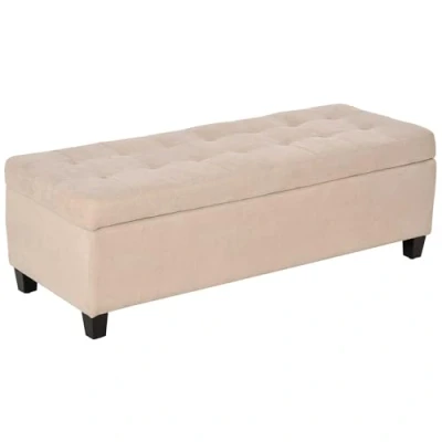 Image of HOMCOM Linen Storage Ottoman Bench Padded W/Tufting Hinged Lid Wood Frame Feet