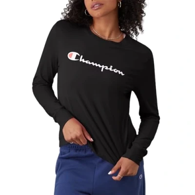 Image of Champion Women&#039;s, Classic Long Sleeve Tee, Comfortable T Shirt, Black, S