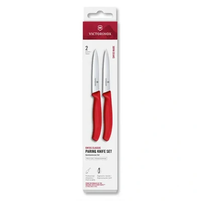Image of Victorinox Swiss Classic Red 10cm Serrated/Straight 2 Piece Paring Knife Box Set
