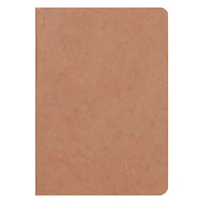 Image of Clairefontaine 733100C Collection Age Bag Tobacco Stapled Notebook A5 14.8x21 cm 96 Plain White Pages 90 g Paper Glossy Leather Grain Card Cover