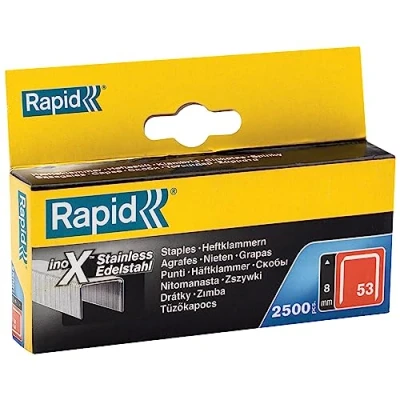 Image of Rapid High Performance Staples, Stainless Steel, No.53, Leg Length 8 mm, 23808000 2500 Pieces, Silver