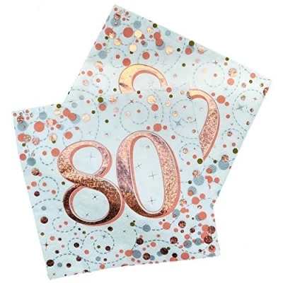 Image of Oaktree Sparkling Fizz 80th Rose Gold 33cm x 3 ply Napkins 16pcs