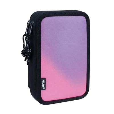 Image of Milan® 2 Tier Pencil Case with Sunset Contents, Black and Pink