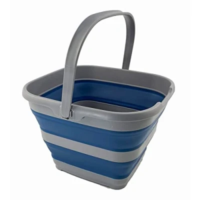 Image of SAMMART 10L Collapsible Rectangular Handy Basket/Bucket (Grey/Mist Blue)