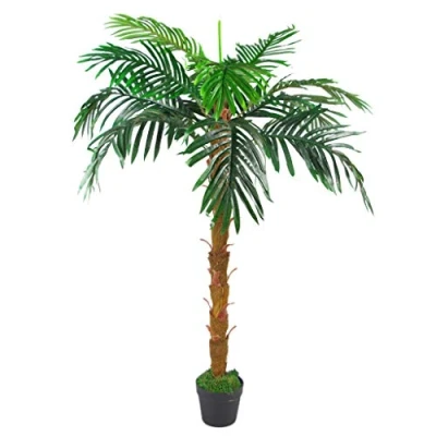 Image of Leaf Design UK Large Artificial Palm Tree, Brown Trunk, 130cm