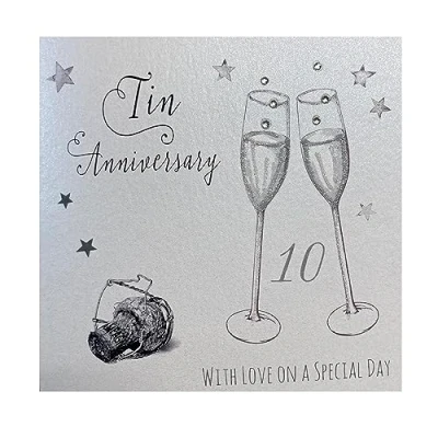 Image of WHITE COTTON CARDS Tin Love On Your Special Day Handmade 10th Anniversary Card, WA10,16cm x 16cm