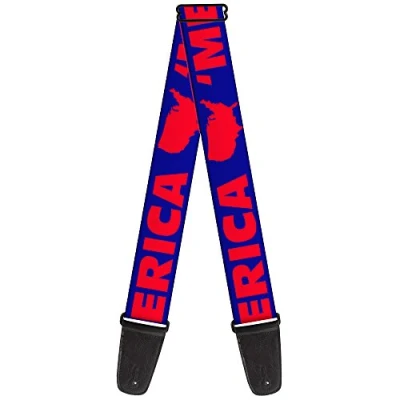Image of Buckle Down Guitar Strap Merica USA Silhouette Blue Red 2 Inches Wide