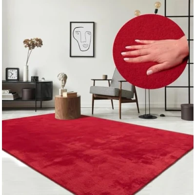 Image of the carpet Relax Rug, Modern, Fluffy, Short Pile, Non Slip Underside, Washable up to 30C, Super Soft, Fur Look, Red, 140 x 200 cm