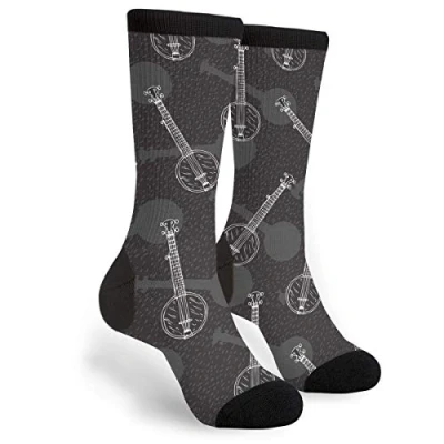 Image of 934 Novelty Athletic Socks Vintage Black White Banjos Walking Comfortable Trainer Unisex For Basketball Men Baseball 40Cm