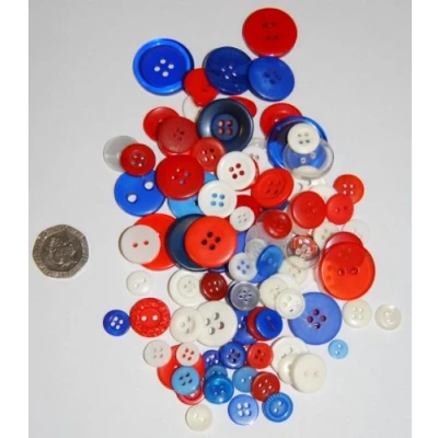 Image of celloexpress Pack of 50g Red, White &amp; Blue Buttons Mixed Sizes Various and for Sewing Crafting