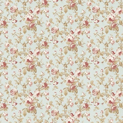 Image of MyTinyWorld Pack of 5 Dolls House Pale Red On Duck Egg Blue Trailing Rose Wallpaper Sheets