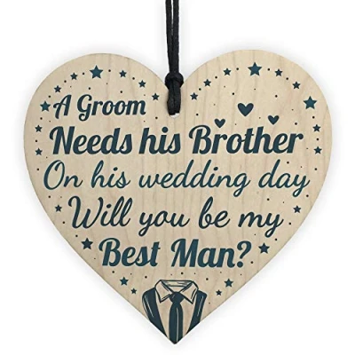 Image of RED OCEAN Brother Will You Be My Best Man Asking Gifts Invite Wooden Heart Sign Wedding Favours