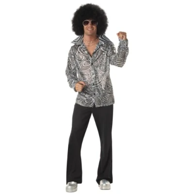Image of California Costumes 00984 Silver X Large GROOVY DISCO SHIRT 70s Adult Sized Costume, Sequined, Silver, XL