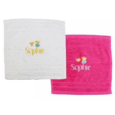 Image of TeddyTs Personalised Easter Chick Cotton Face Cloth Flannel Set (2 Pack) (Pink and White)