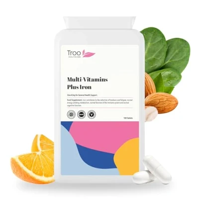 Image of Multi Vitamins with Iron Supplement 180 Tablets Daily One A Day Multivitamin Vitamin C, B, and D Immune Support Suitable for Men Women UK Manufactured to GMP Standards