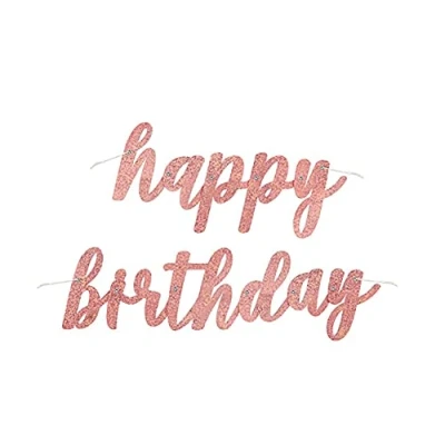 Image of Rose Gold Glitz Happy Birthday Script Prismatic Foil Jointed Banner (83cm) Perfect Party Decor for Birthday, &amp; Celebrations 2 Pc