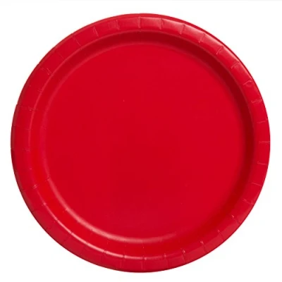 Image of Solid Ruby Red Round Paper Dinner Plates (22cm) 16 Count Sturdy &amp; Elegant for Parties and Events