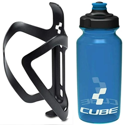 Image of Cube HPA Anodised Top Loading Cage Black &amp; Icon Bottle Blue, 750ml / Alloy Lightweight Bicycle Cycling Cycle Bike MTB Mountain Road Water Drink Flask Bidon Bracket Mount Holder HPP Accessories