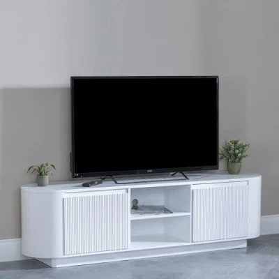 Image of URBANDECO Pavia White Marble Effect Curved Fluted TV Unit