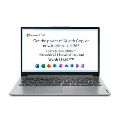 Image of Lenovo IdeaPad 1 15 inch Full HD Laptop Intel Celeron N4500 4GB RAM 128GB eMMC Windows 11 Home in S mode Microsoft 365 Personal Cloud Grey