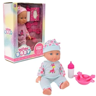 Image of KandyToys Baby Doll with Feeding Accessories 12 inch Soft Set Toy 2 Designs 1 Sent at Random