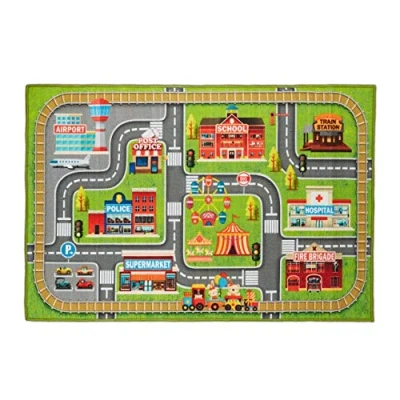 Image of Relaxdays Children&#039;s Playmat with City Streets Motif, 150 x 100 cm, Short Pile, Rubberised No Slip Underside, Colourful
