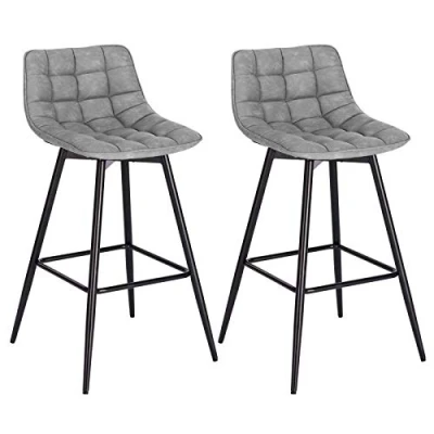 Image of WOLTU Bar Stools Set of 2 PCS Soft Faux Leather Seat Chairs Breakfast Counter Kitchen Metal Legs Barstools Grey High with Backrests &amp; Footrests