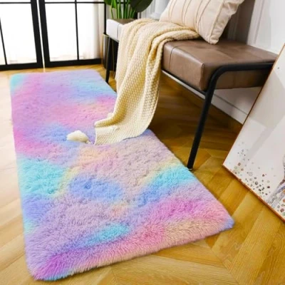 Image of AMEHA Rugs Living Room Fluffy Shaggy Rainbow Area for Bedroom, Hallway Runner Anti Slip Modern Super Soft Plush Carpet Non Shedding Easy To Clean Rug, 60cm x 220cm