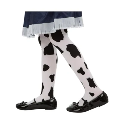 Image of Smiffys Tights, Cowgirl Cow Print Size 6 12, Girls Fancy Dress, Child Dress Up Accessories